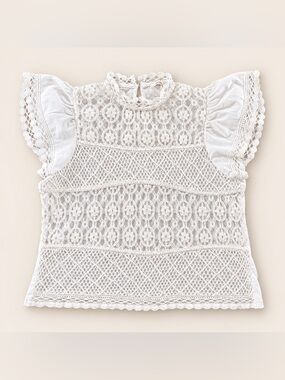 Jennifer & Grace White Crochet Lace Flutter Sleeve Blouse Boho
